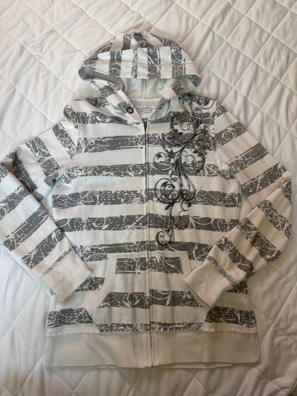 Maurices Y2K Rhinestone Graphic Striped Zip Up Hoodie